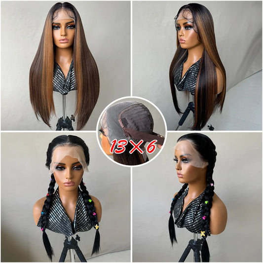 Glueless 13x6 HD Lace Front Straight Blend Hair Wig