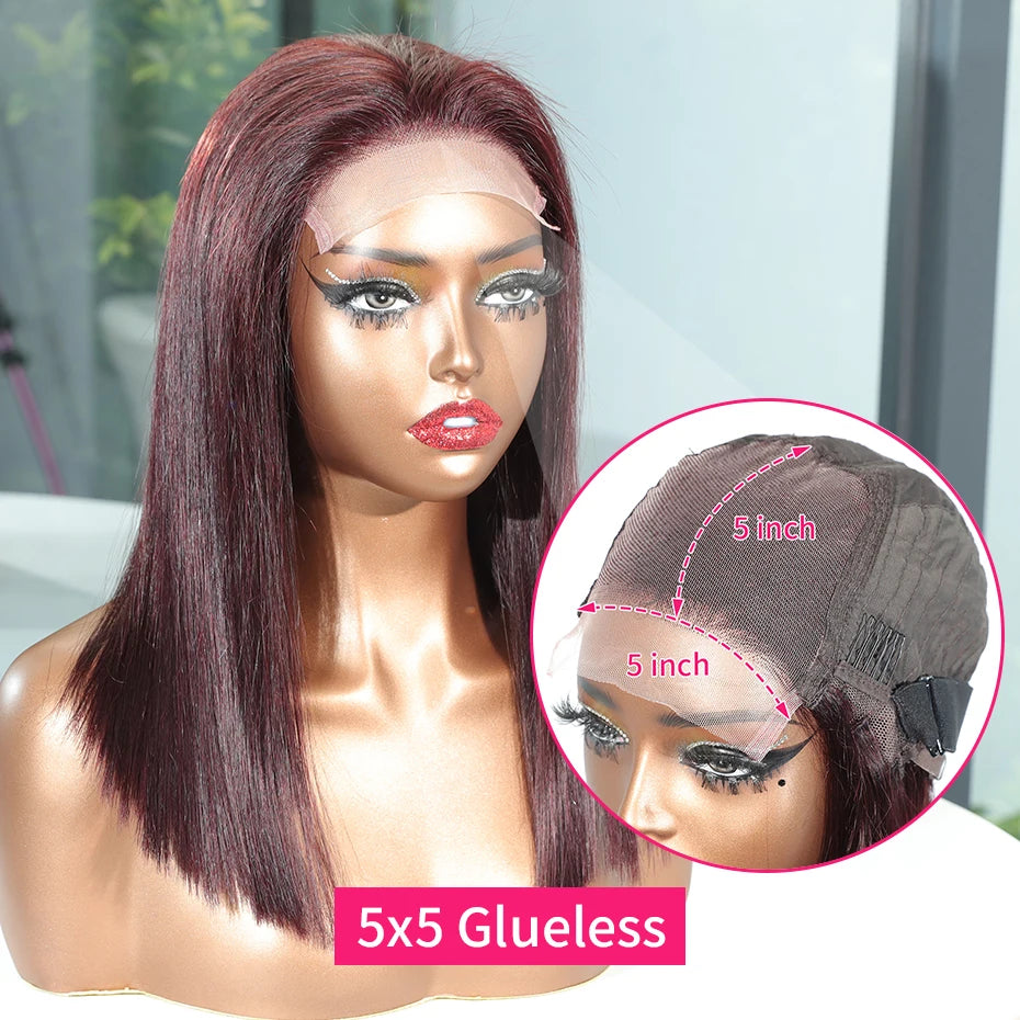 99J Burgundy Bone Straight Bob HD Lace Wig (5x5)