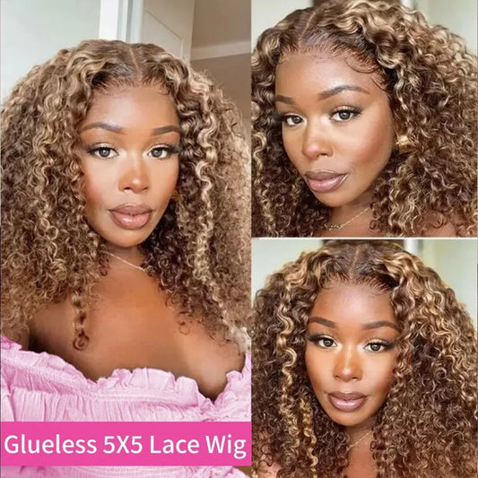 Glueless Highlight Curly Bob Human Hair Wig