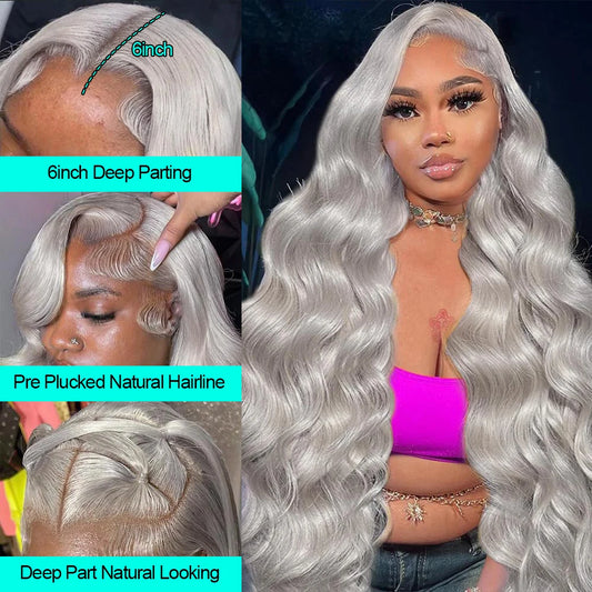 Cosplay Silver Grey Body Wave HD Wig