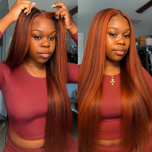 Brown Ginger Skunk Stripe Straight Wig (Glueless 5x5)
