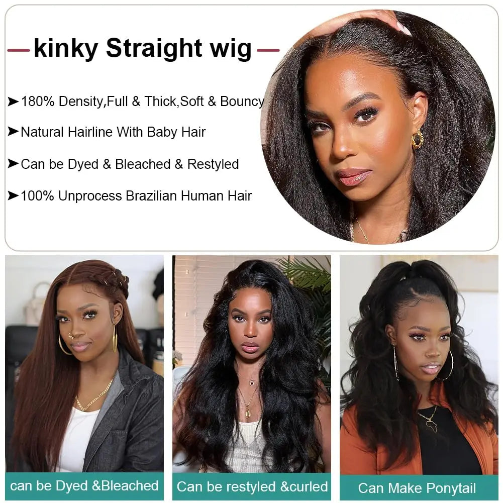 HD Transparent Kinky Straight Lace Front Wig – Brazilian Remy Human Hair