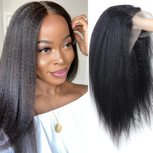 HD Transparent Kinky Straight Lace Front Wig – Brazilian Remy Human Hair
