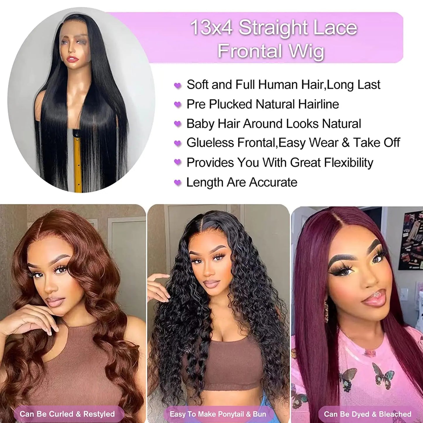 Luxury Bone Straight HD Lace Wig – 24~34”