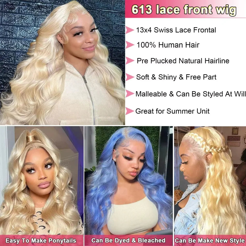 613 Blonde HD Transparent Body Wave Lace Front Wig – Brazilian Remy Human Hair