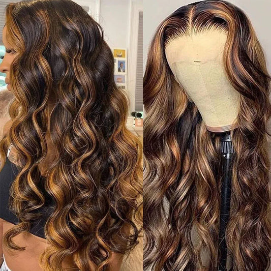 Honey Blonde Highlight 4x4 Lace Body Wave Wig