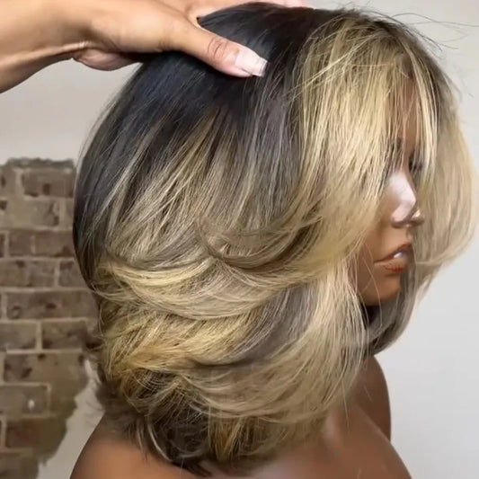 Blonde Highlight Layered Bob Wig (5x5 Closure)
