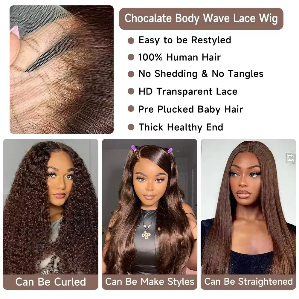 Chocolate Brown Body Wave HD Lace Wig (13x4)