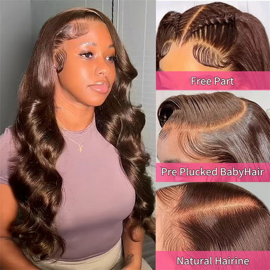 32~38” Chocolate Brown Body Wave HD Lace Frontal Wig