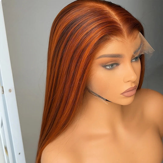 Brown Ginger Skunk Stripe Straight Wig (Glueless 5x5)